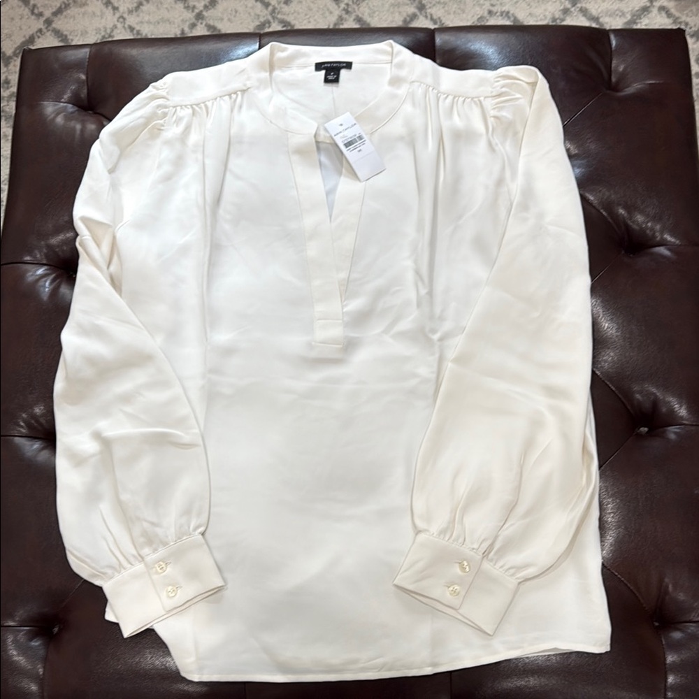 Ann Taylor White Long Sleeve Blouse